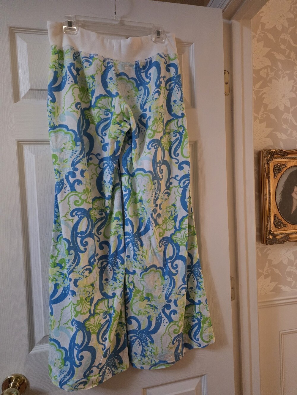 Lilly Pulitzer Printed Wide-Leg Linen Pants in Blue & Green - Picture 3 of 3